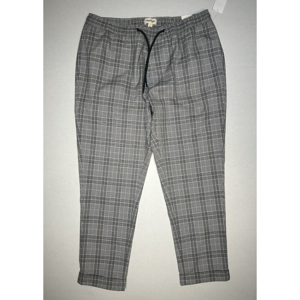 Open Edit Womens Large Cropped Plaid Pants Gray Black Elastic Waist Pull On